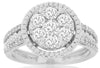 LARGE 1.47CT DIAMOND 14K WHITE GOLD 3D CLASSIC CLUSTER CIRCULAR HALO LOVE RING