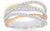 ESTATE WIDE .57CT DIAMOND 14KT TRI COLOR GOLD 3D MULTI ROW CRISS CROSS FUN RING