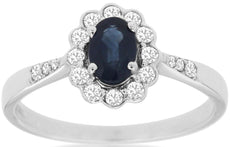 .92CT DIAMOND & AAA SAPPHIRE 14KT WHITE GOLD OVAL & ROUND FLOWER ENGAGEMENT RING