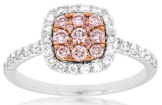 .67CT WHITE & PINK DIAMOND 14K WHITE GOLD 3D SQUARE HALO FRIENDSHIP PROMISE RING