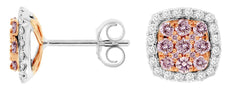 .80CT WHITE & PINK DIAMOND 14KT WHITE GOLD 3D CLUSTER SQUARE HALO STUD EARRINGS