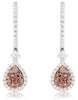 .83CT WHITE & PINK DIAMOND 14KT WHITE GOLD 3D CLUSTER TEAR DROP HANGING EARRINGS