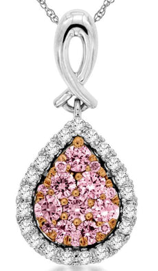 .47CT WHITE & PINK DIAMOND 14KT WHITE GOLD 3D CLUSTER TEAR DROP FLOATING PENDANT
