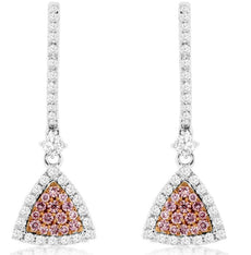 .83CT WHITE & PINK DIAMOND 14KT WHITE GOLD CLUSTER TRIANGULAR HANGING EARRINGS