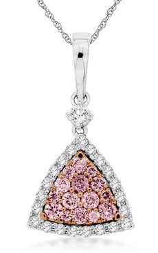.55CT WHITE & PINK DIAMOND 14KT WHITE & ROSE GOLD CLUSTER TRILLION LOVE PENDANT
