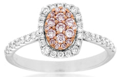 .54CT WHITE & PINK DIAMOND 14KT WHITE GOLD 3D CLUSTER OVAL RECTANGULAR HALO RING