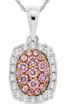 .57CT WHITE & PINK DIAMOND 14KT WHITE GOLD 3D CLUSTER OVAL SQUARE LOVE PENDANT