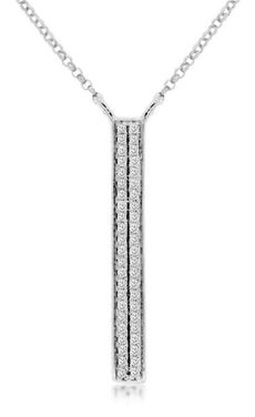 ESTATE .13CT DIAMOND 14KT WHITE GOLD 3D CLASSIC DOUBLE BAR LOVE NECKLACE