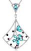 LARGE 2.97CT DIAMOND & AAA BLUE TOPAZ & AMETHYST 14KT WHITE GOLD FLOWER PENDANT
