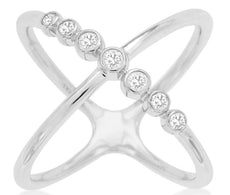 .25CT DIAMOND 14KT WHITE GOLD 3D ETOILE BEZEL CRISS CROSS INFINITY LOVE RING