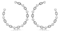 ESTATE .40CT DIAMOND 14KT WHITE GOLD FILIGREE LEAF SIDEWAY HOOP HANGING EARRINGS