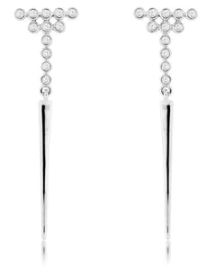 ESTATE .26CT DIAMOND 14KT WHITE GOLD 3D CLASSIC BEZEL T SHAPE HANGING EARRINGS