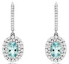 2.2CT DIAMOND & AQUAMARINE 14KT WHITE GOLD OVAL & ROUND FLOWER HANGING EARRINGS
