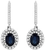 2.85CT DIAMOND & AAA SAPPHIRE 14KT WHITE GOLD OVAL & ROUND HALO HANGING EARRINGS