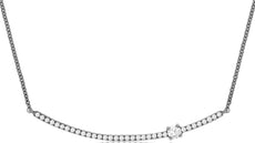 ESTATE .16CT DIAMOND 14KT WHITE GOLD 3D CLASSIC SOLITAIRE BAR LOVE NECKLACE