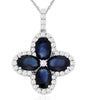 2.90CT DIAMOND & AAA SAPPHIRE 14KT WHITE GOLD OVAL & ROUND 4 LEAF CLOVER PENDANT