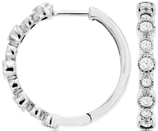 ESTATE .48CT DIAMOND 14KT WHITE GOLD 3D CLASSIC BEZEL MILGRAIN HOOP EARRINGS