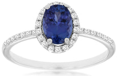 1.01CT DIAMOND & AAA TANZANITE 14KT WHITE GOLD OVAL & ROUND HALO FRIENDSHIP RING