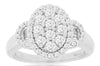 1.0CT DIAMOND 14K WHITE GOLD ROUND & BAGUETTE CLUSTER HALO OVAL ANNIVERSARY RING