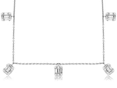 .63CT DIAMOND 14KT WHITE GOLD ROUND & BAGUETTE CLUSTER BY THE YARD LOVE NECKLACE