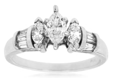 0.50CT DIAMOND 14KT WHITE GOLD 3D MARQUISE & BAGUETTE CLASSIC ENGAGEMENT RING