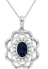 0.76CT DIAMOND & SAPPHIRE 14KT WHITE GOLD 3D OVAL & ROUND FLOWER LOVE PENDANT