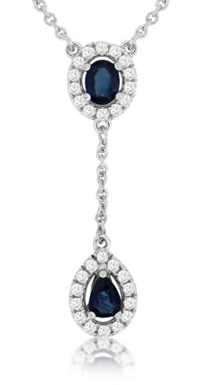 0.58CT DIAMOND & SAPPHIRE 14KT WHITE GOLD OVAL & ROUND TEAR DROP LARIAT NECKLACE