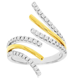 0.50CT DIAMOND 14KT 2 TONE GOLD 3D CLASSIC MULTI ROW CRISS CROSS FUN LOVE RING
