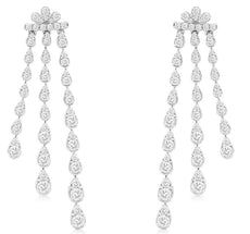 2.0CT DIAMOND 14K WHITE GOLD 3D MULTI ROW TEAR DROP FLOWER HANGING EARRINGS