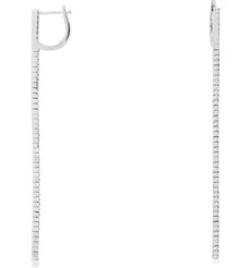 1.0CT DIAMOND 14KT WHITE GOLD CLASSIC ELONGATED BAR LEVER BACK HANGING EARRINGS