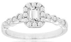 0.50CT DIAMOND 14KT WHITE GOLD 3D ROUND & BAGUETTE HALO INFINITY ENGAGEMENT RING