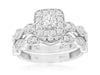 0.98CT DIAMOND 14KT WHITE GOLD 3D ROUND HALO SQUARE ENGAGEMENT WEDDING RING SET