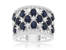 WIDE 4.06CT DIAMOND & SAPPHIRE 14KT WHITE GOLD 3D OVAL & ROUND ANNIVERSARY RING