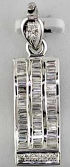 .84CT DIAMOND 14KT WHITE GOLD 3D ROUND & BAGUETTE MULTI ROW BAR FLOATING PENDANT