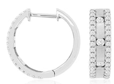 ESTATE WIDE 0.73CT DIAMOND 14KT WHITE GOLD 3D 3 ROW ETOILE HUGGIE HOOP EARRINGS