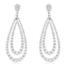 3.10CT DIAMOND 14KT WHITE GOLD 3D DOUBLE TEAR DROP CHANDELIER HANGING EARRINGS