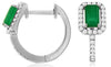 ESTATE .77CT DIAMOND & AAA EMERALD 14KT WHITE GOLD HALO HUGGIE HANGING EARRINGS