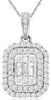 1.0CT DIAMOND 14K WHITE GOLD ROUND & BAGUETTE DOUBLE HALO SQUARE OCTAGON PENDANT
