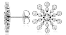 1.0CT DIAMOND 14KT WHITE GOLD 3D ROUND BEZEL FLOWER SNOWFLAKE FUN STUD EARRINGS