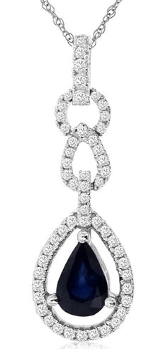 1.14CT DIAMOND & AAA SAPPHIRE 14K WHITE GOLD 3D PEAR SHAPE HALO FLOATING PENDANT