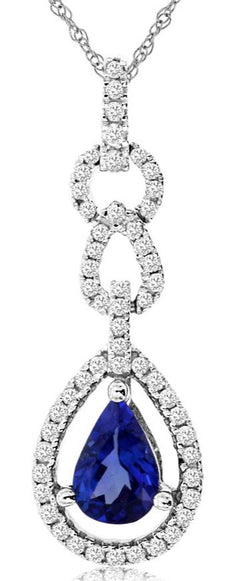 1.01CT DIAMOND & AAA TANZANITE 14KT WHITE GOLD 3D PEAR SHAPE LOVE KNOT PENDANT