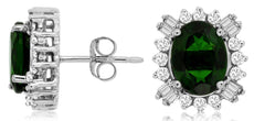 ESTATE LARGE 3.10CT DIAMOND & AAA RUSSALITE 14KT WHITE GOLD OVAL STUD EARRINGS