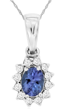 .45CT DIAMOND & AAA TANZANITE 14KT WHITE GOLD 3D OVAL & ROUND FLOATING PENDANT