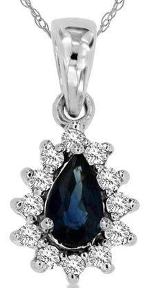 .45CT DIAMOND & AAA SAPPHIRE 14KT WHITE GOLD ROUND & PEAR SHAPE FLOWER PENDANT