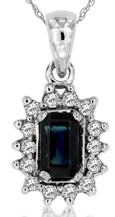 .55CT DIAMOND & AAA SAPPHIRE 14KT WHITE GOLD EMERALD CUT & ROUND FLOWER PENDANT