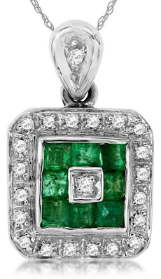 .56CT DIAMOND & AAA EMERALD 14KT WHITE GOLD 3D SQUARE & ROUND HALO FUN PENDANT