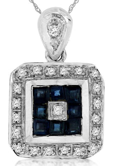 .58CT DIAMOND & AAA SAPPHIRE 14KT WHITE GOLD 3D PRINCESS & ROUND OCTAGON PENDANT