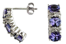 2.12CT DIAMOND & AAA TANZANITE 14KT WHITE GOLD 3D OVAL & ROUND HANGING EARRINGS