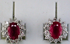 2.30CT DIAMOND & AAA RUBY 14KT WHITE GOLD 3D OVAL & ROUND FLOWER STUD EARRINGS