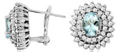 2.39CT DIAMOND & AAA AQUAMARINE 14KT WHITE GOLD 3D OVAL & ROUND CLIP ON EARRINGS